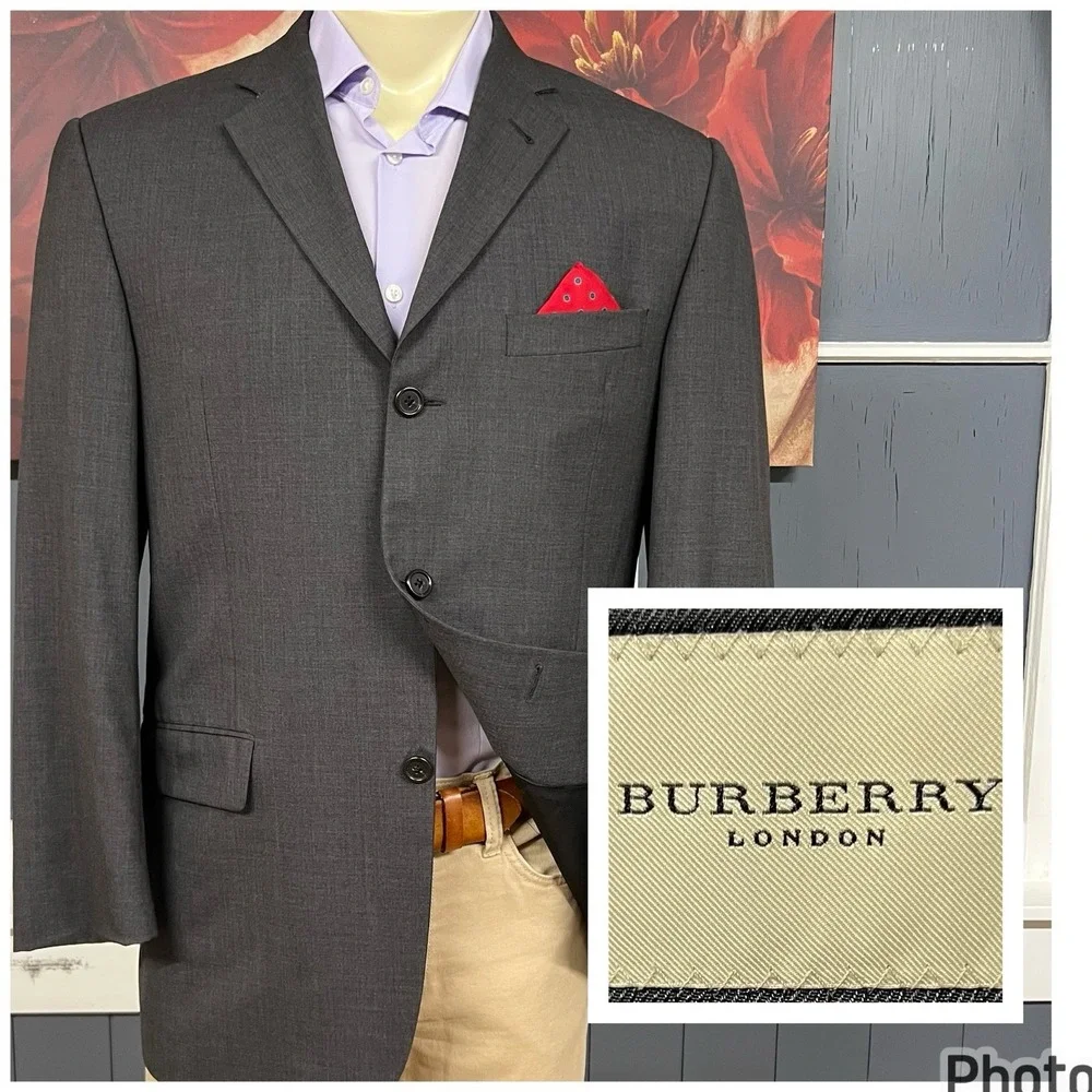 Burberry London Blazer Jacket Sport Coat Mens 42R Wool Charcoal Gray USA